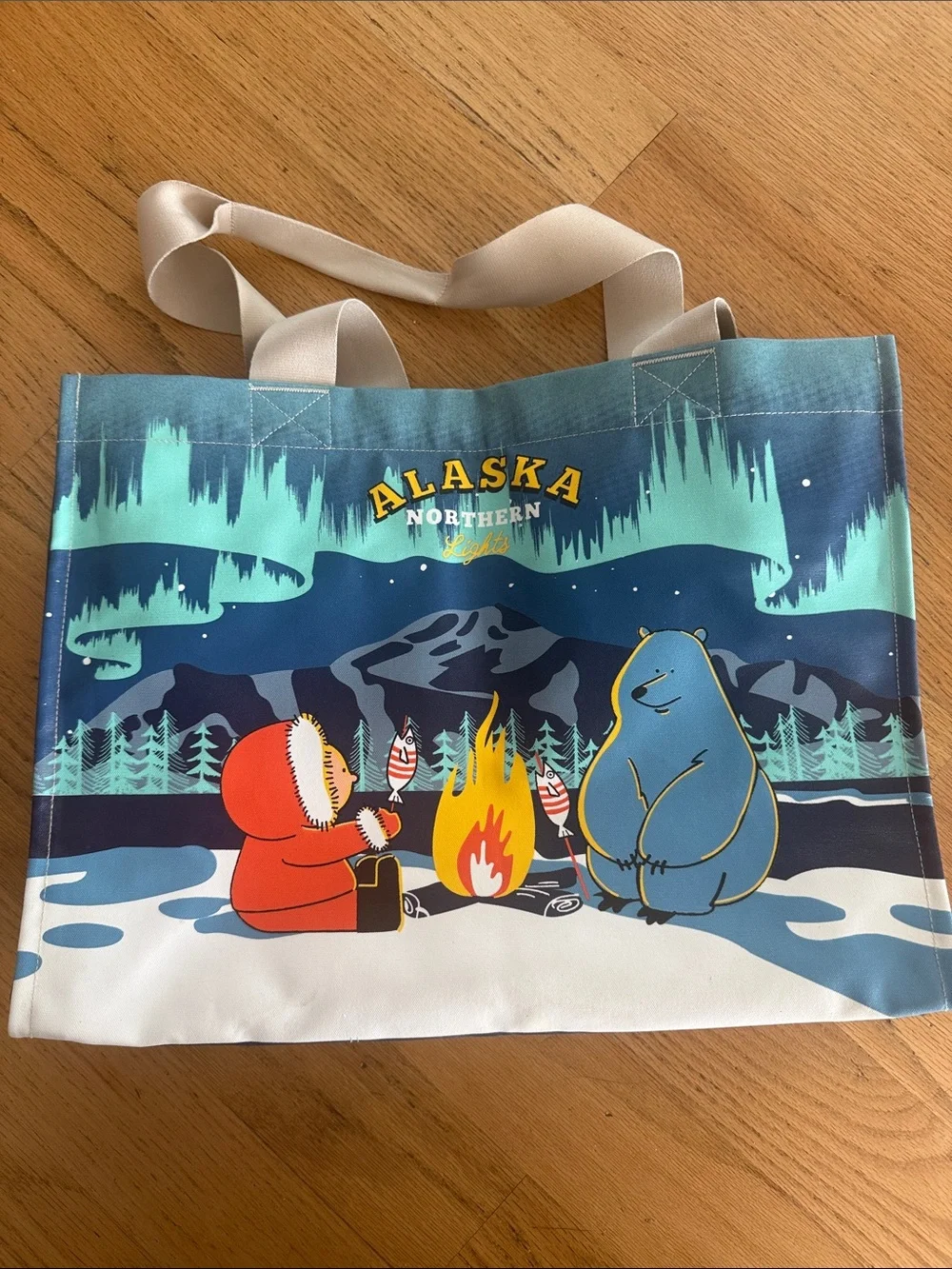 Northern Lights Blue & Red Reusable Tote Bag